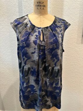 Kasper Purple and Gray Sleeveless Keyhole Shell